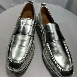 Johnston Murphy Women's Silver Metallic Platform Oxford Loafers Shoes Sz 7M